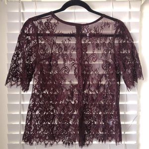 Maroon Sheer Lace Top